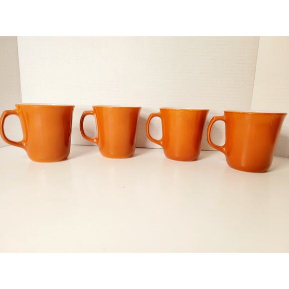 Set of 4 Vintage Pyrex Corning Glass Coffee Tea Mugs – Burnt Orange –Retro 1970s - Picture 1 of 4
